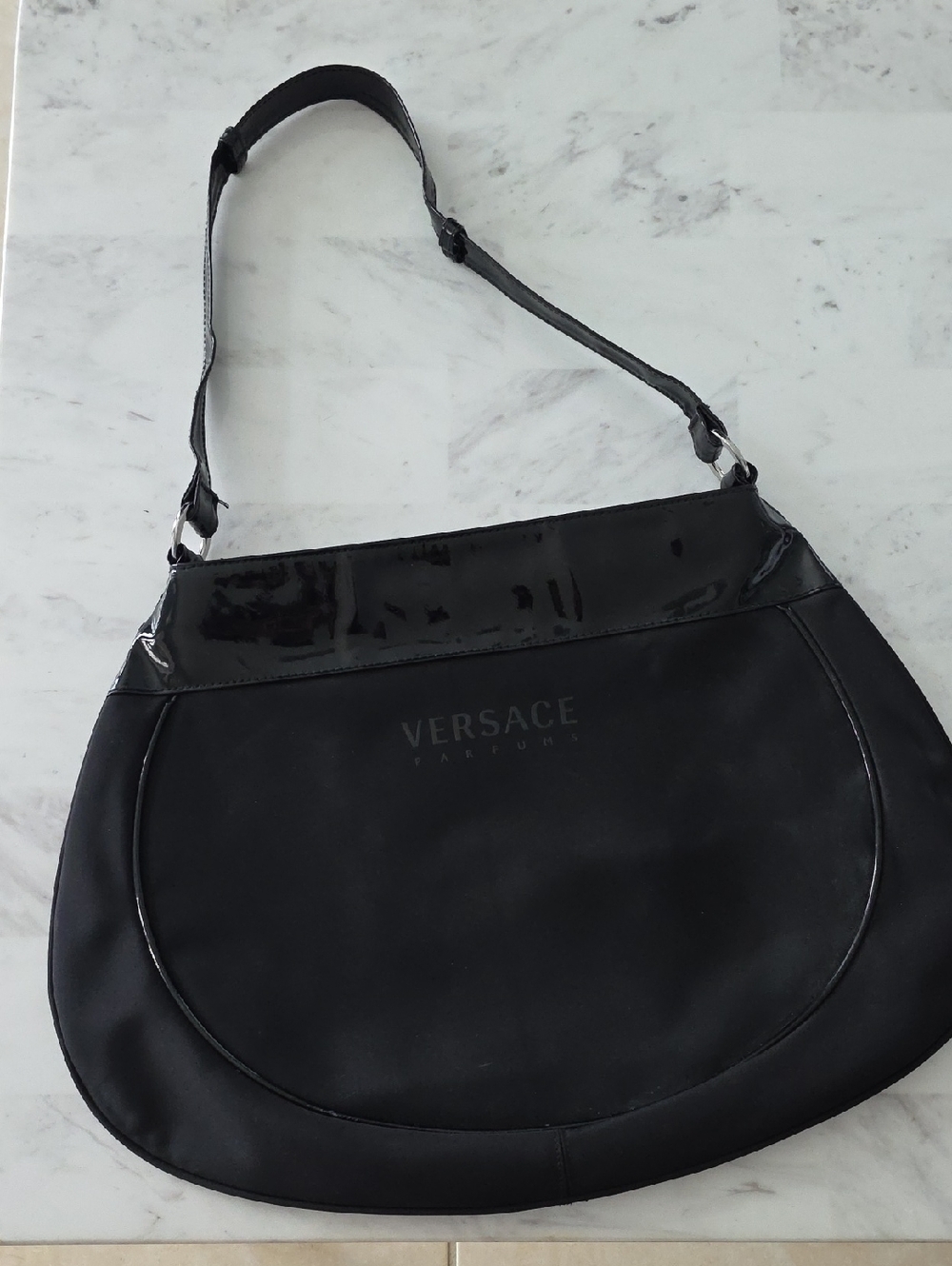 Versace Black Crescent Shoulder Bag with Patent Trim
